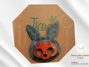 Pinza para cabello Calavera conejo gris